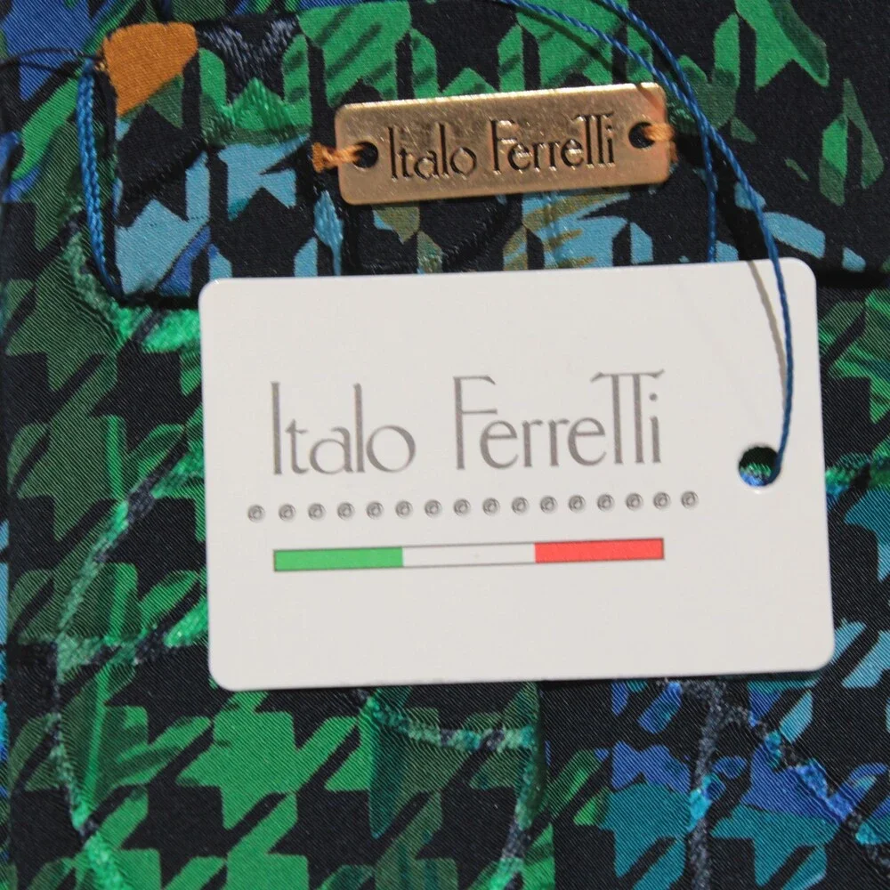 Italo Ferretti NWT Neck Tie in Blues / Green / Orange Houndstooth 100% Silk